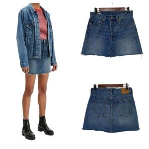 Levi’s Premium Denim Mini Skirt Deconstructed Button Fly Blue